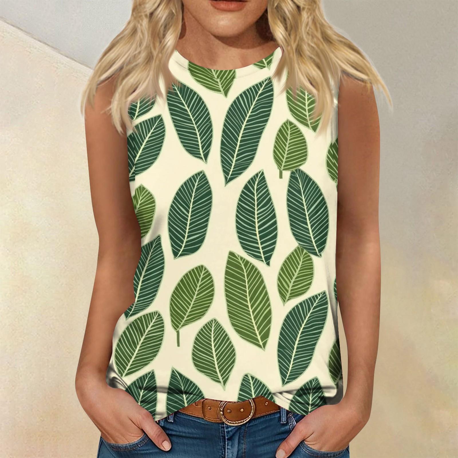 

Женская мода, летняя майка с круглым вырезом, легкая майка без рукавов с принтом L зелёный