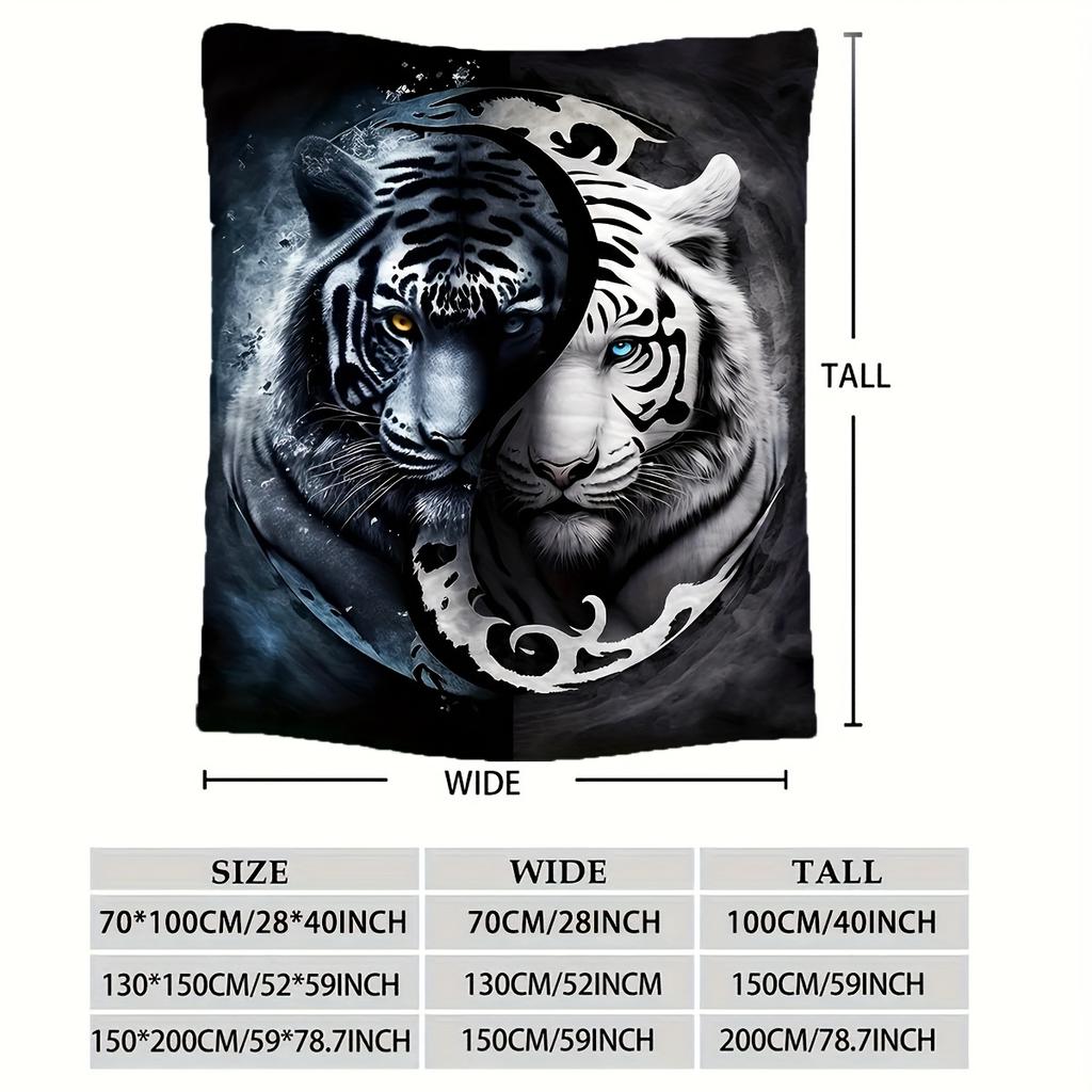 1Pc Double-Sided Tiger Flannel Print Blanket, Modern Style Blanket, Soft And Comfortable Blanket, Travel Sofa Bed