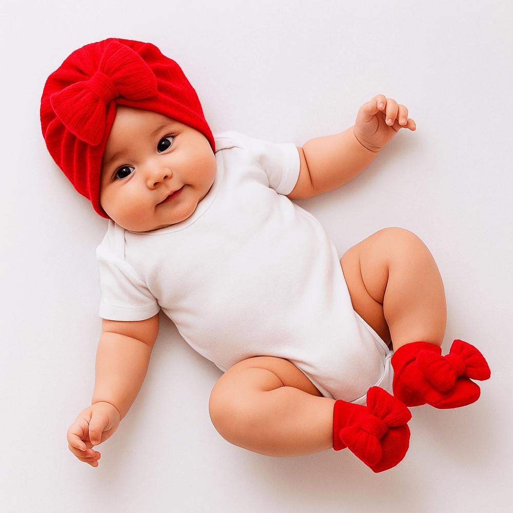 Cotton Knit Baby Hat Socks Set Big Bowknot 0-12 Months Baby Bow Fetal Cap Warm Elastic Newborn Turban Hat Baby
