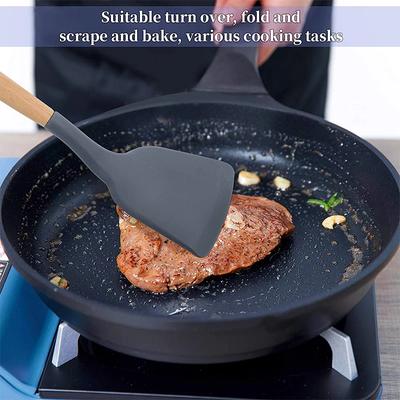 Non-Stick Silikonspatel Träspatel Pannkakor Stekpanna Spade Kött Äggskrapa Vändspatlar Matlyftare Köksredskap