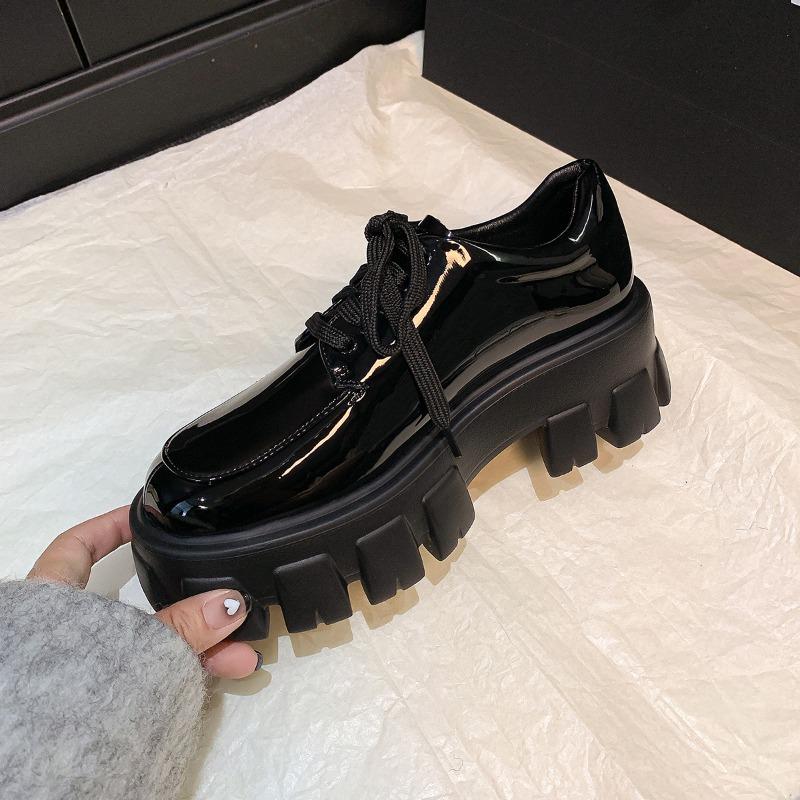 Cowhide thick-soled heightening small leather shoes women's retro versatile Liu Wen muffin leather single shoes