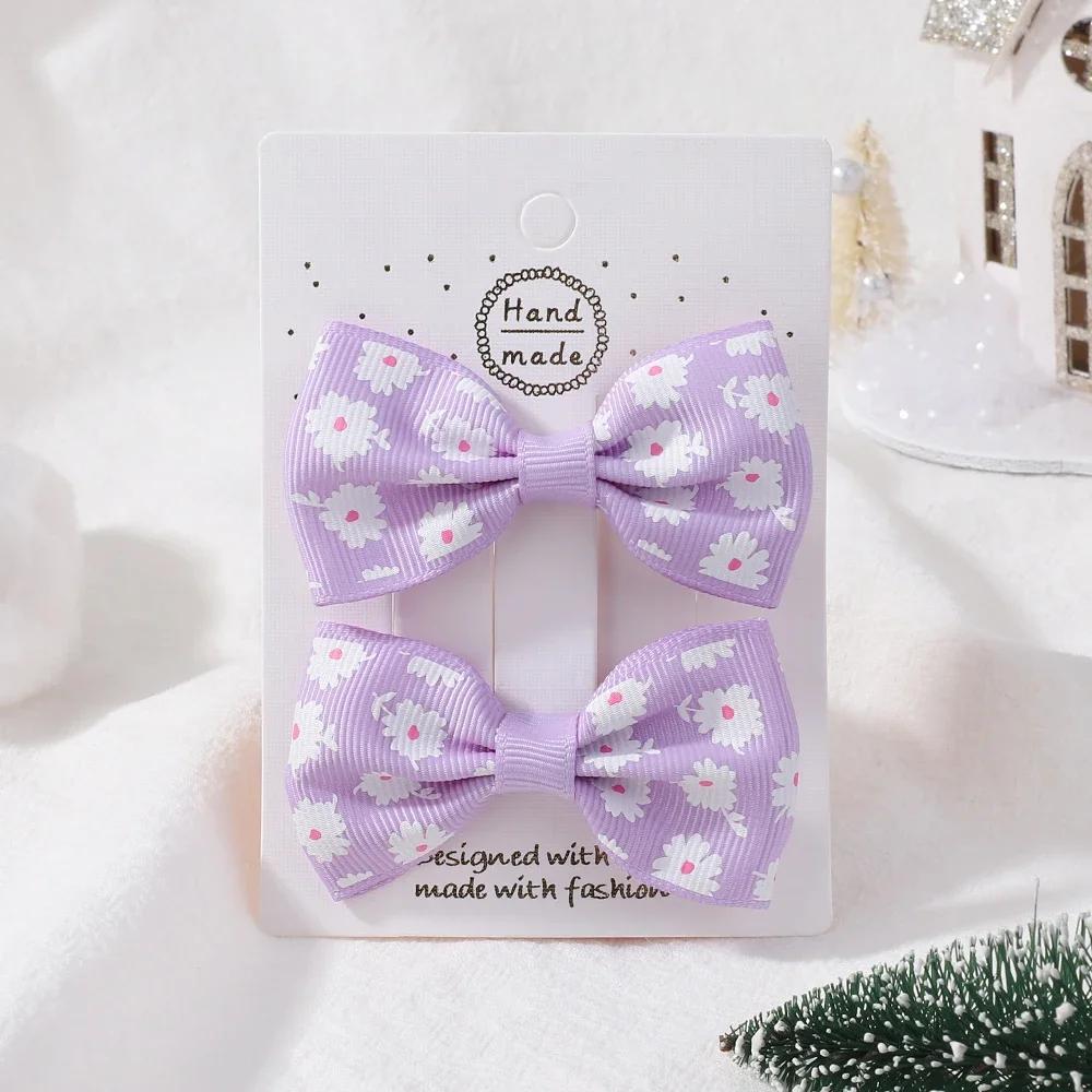 2Pcs/Set Solid Color Nylon Kids Bows Hair Clips for Baby Girls Handmade Bowknot Hairpin Barrettes Photograph Hair Accessories