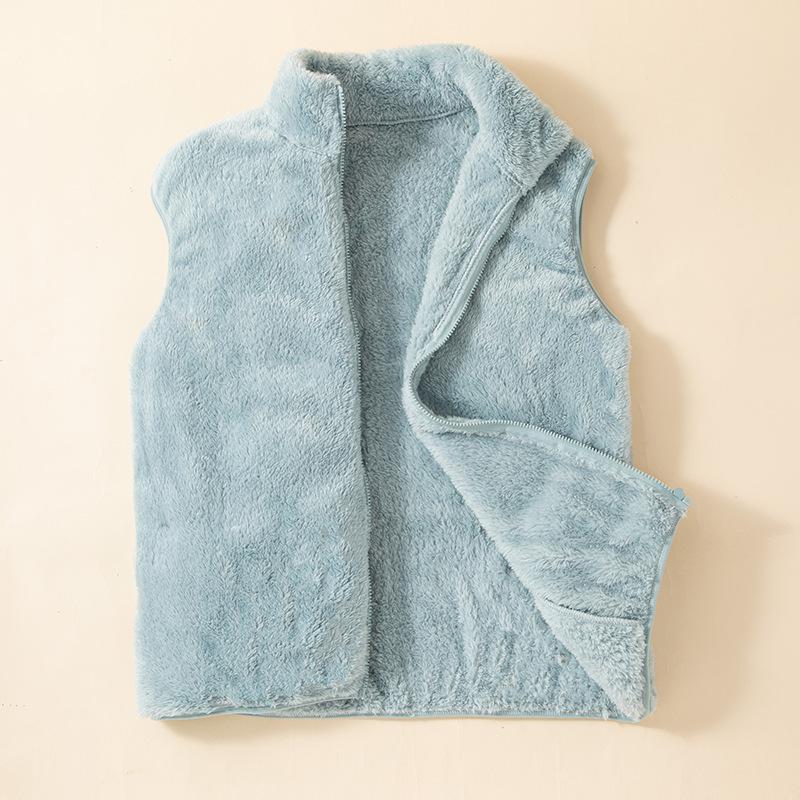 Women's Long Velvet Fce Vest Warm Faionable Svel Coral Velvet Jaet Zipper Closure Regular Length Pure Color