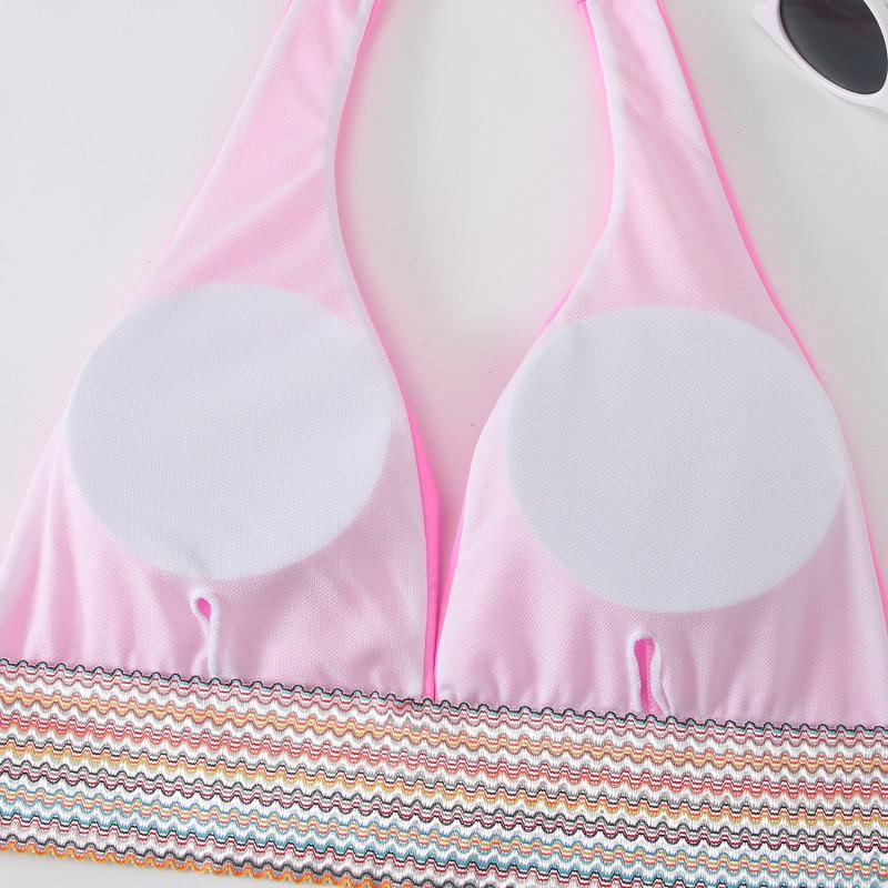 Pure Color Split Swimsuit Women Sexy Tight Bikini High Waist Neck Gathered
