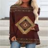 New 3D Ethnic Tribal Style Printed Round Neck Women's T-shirt Long-sleeved Bottoming Shirt Casual Loose Top Breathable Pullover
