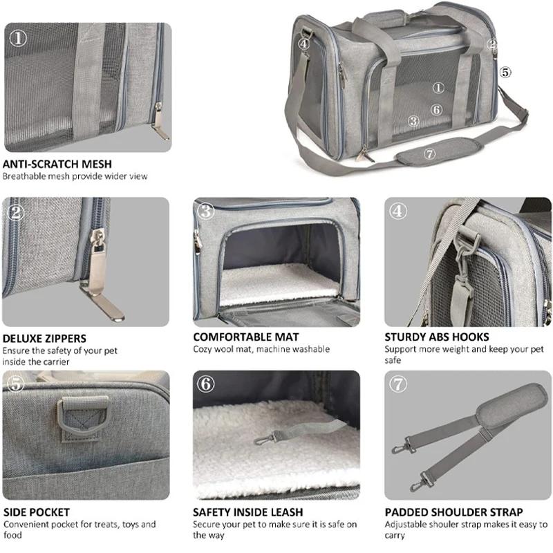 Tragbare Hunde Katzen Transporttasche Weiche Seite Rucksack Haustiertransporttaschen Hunde Reisetaschen Fluggesellschaft zugelassen Transport Ausgehende Haustiere Handtasche