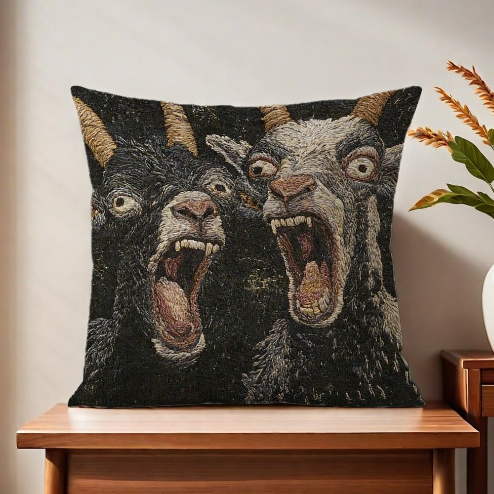 Spooky Goat Face 2D cute cushion cover For Pillow Printing Sofa Decoration Home Car Room Coffee Shop Office Nordic Simplicity