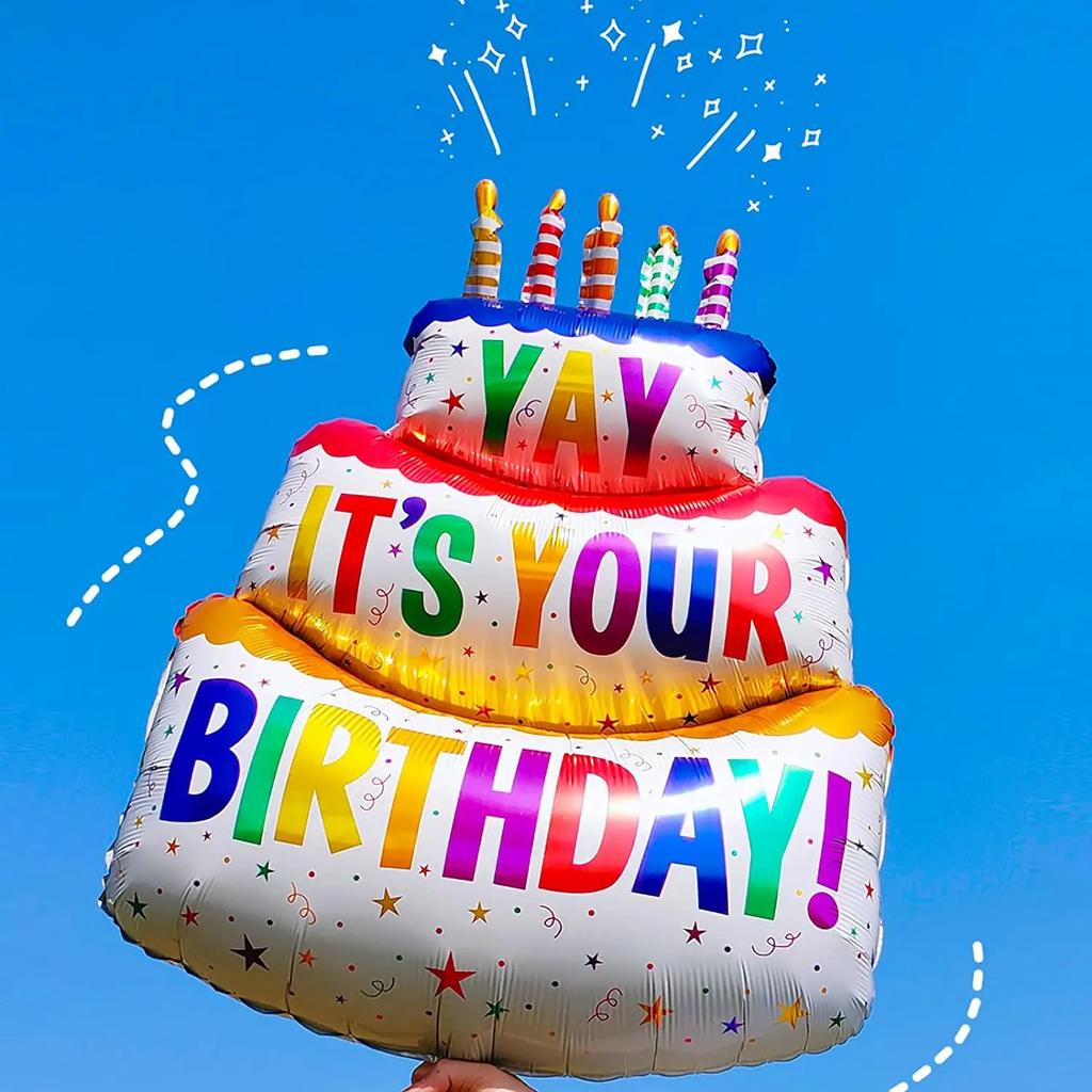 Large Birthday Cake Balloons Cartoon Bear Cake Number Foil Balloon for Baby Shower Birthday Party Decoration Prop Kids Toy