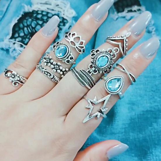 11 stk Kvinner Retro Hul Rhinestone Knoke Midi Fingerspiss Stableskjøt