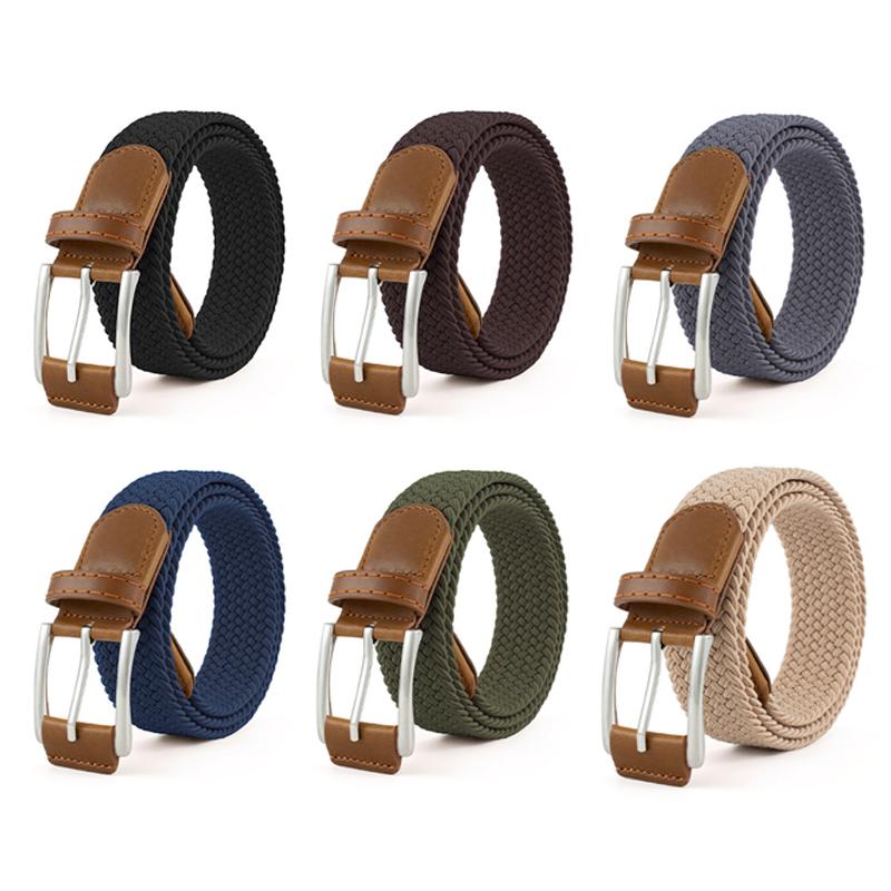 Cinto elástico masculino feminino cinto casual para jeans cinto trançado, fivela de aço