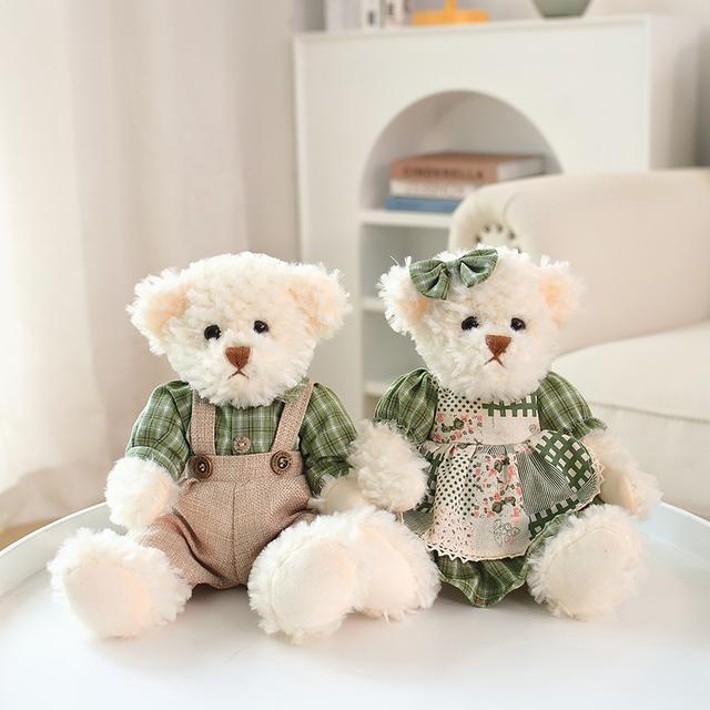 A Pair 26cm Cute Couple Teddy Bear with Cloth Plush Toys Stuffed Dolls Toy Kids Baby Girls Children Girl Birthday Christmas Gift