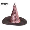 Eye Catching Party Accessory Reversible Sequin Witch Hat, Sparkly Glitter Large Wizard Color Changing Hat Halloween Costume for Cosplay, Masquerade