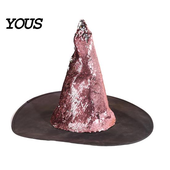 Eye Catching Party Accessory Reversible Sequin Witch Hat, Sparkly Glitter Large Wizard Color Changing Hat Halloween Costume for Cosplay, Masquerade