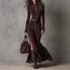 High Quality Double-sided Cashmere Dress, Autumn Elegant Zip Stand Collar Fashion European American Style Dress