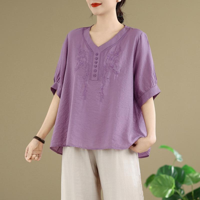 

Korean Style Cotton Linen Embroidered Top & Wide-Leg Pants Set for Women, Plus Size, Slimming, Summer 2026. Large