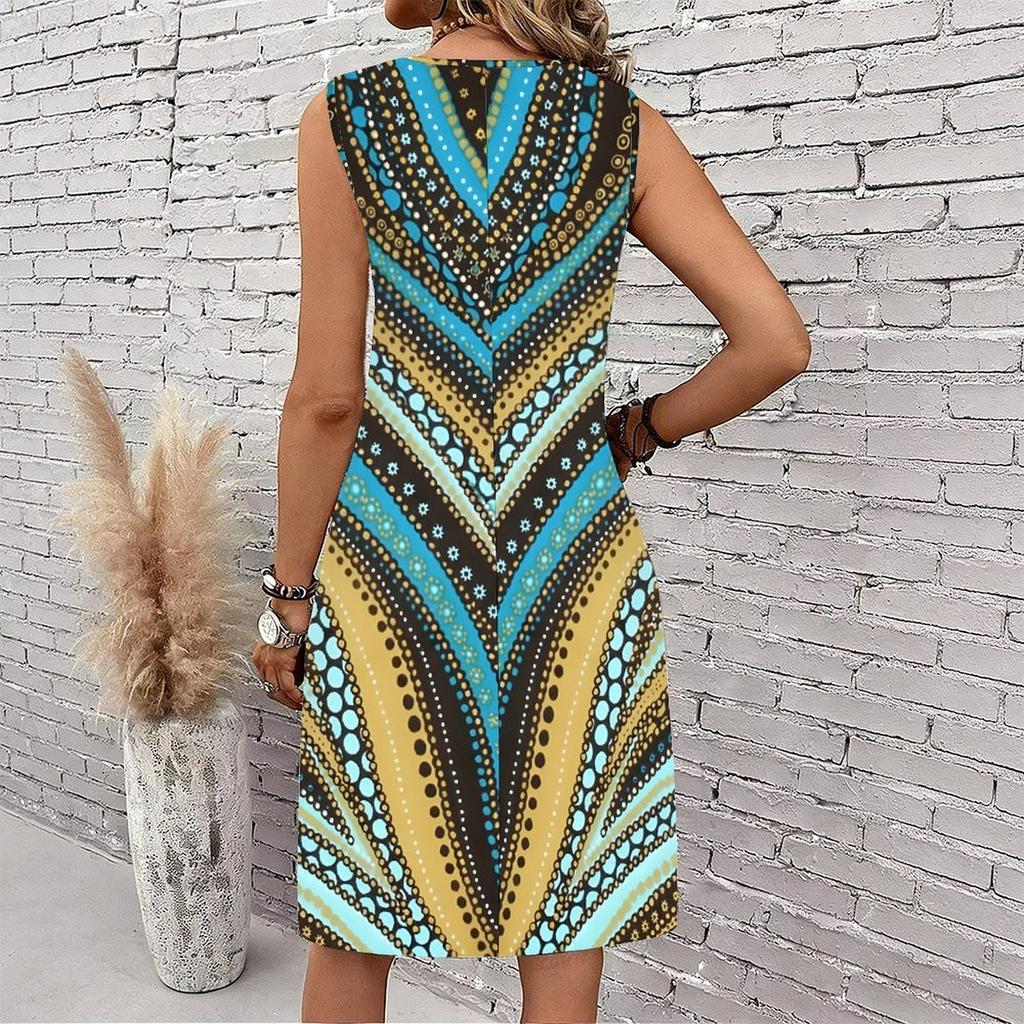 Plus Size V Neck Sleeveless Dress Misty River Valley Ink Print For Lakeside Leisure Trip