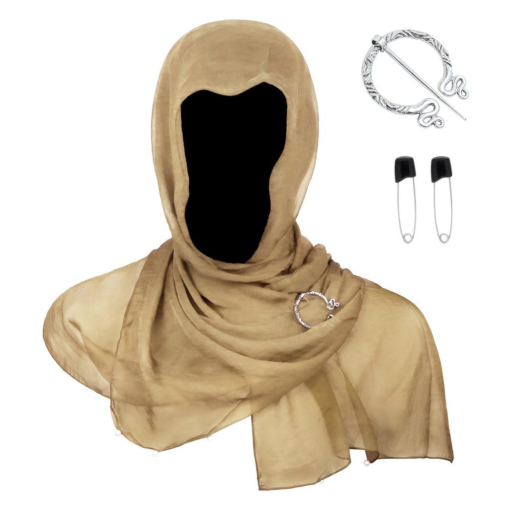Medieval Themed Adjustable Hooded Scarf Shawl With Renaissances Brooch For Vikingly Cosplay Costume Halloween Event