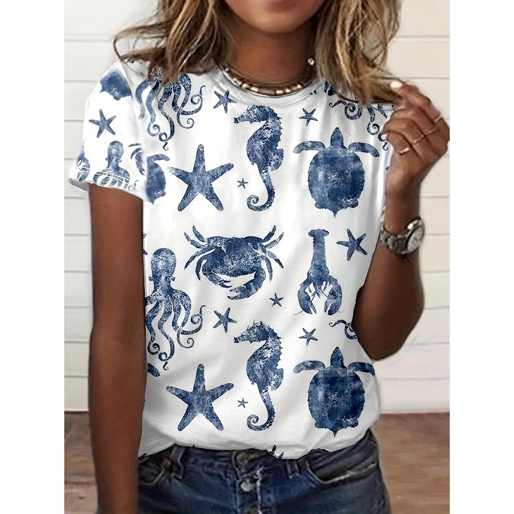 Summer Fashion Peacock Flower 3D Print T-Shirts Women Casual Short Sleeve Streetwear Round Neck