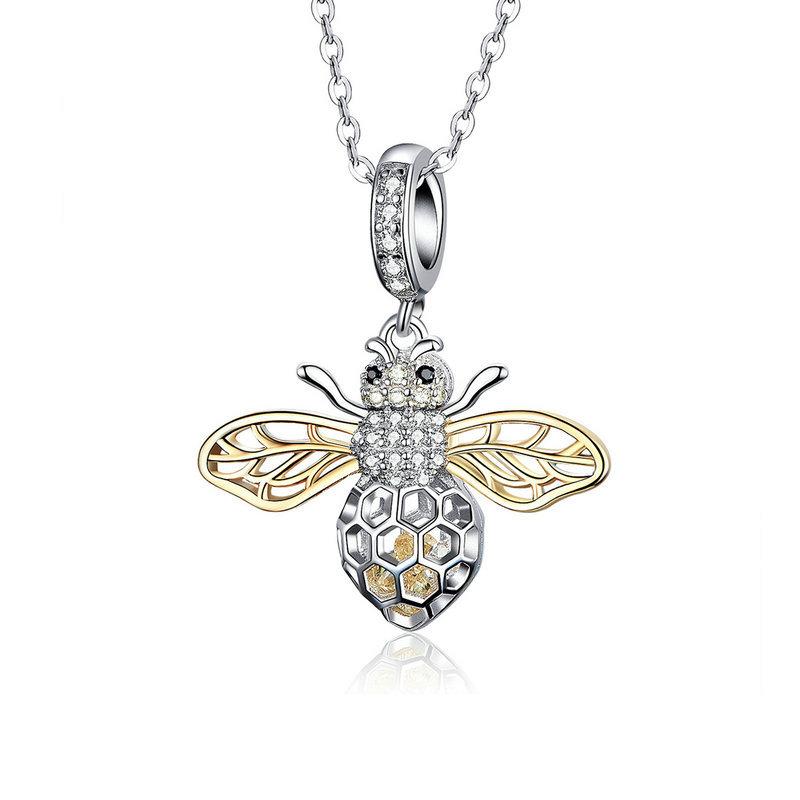 925 Sterling Silver Pendant Perpetual Bee White Gold Plated Fashion Necklace Pendant Scc1125