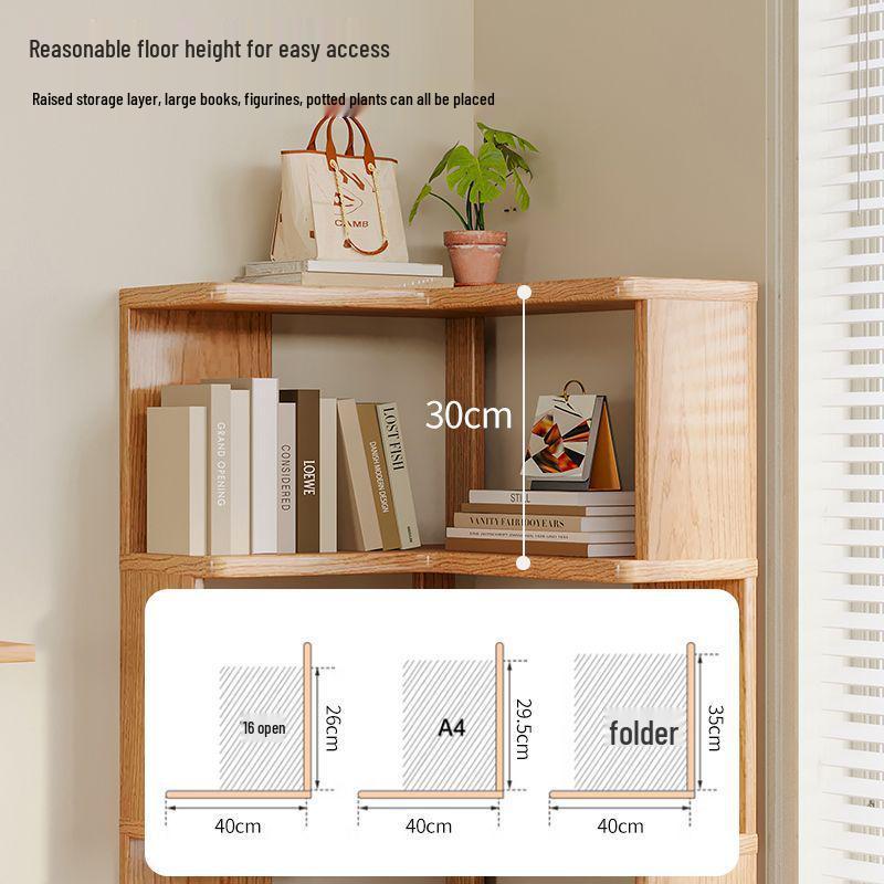 Solid Wood Corner Bookshelf - Multi-layer Storage Rack for Living Room