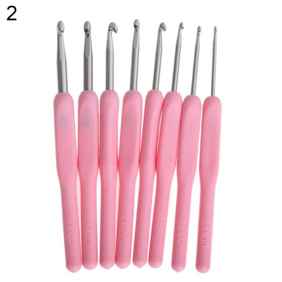 8 storlekar 2,5-6 mm Mjukt plasthandtag Hemma Aluminiumlegering Virkstickade Nålar