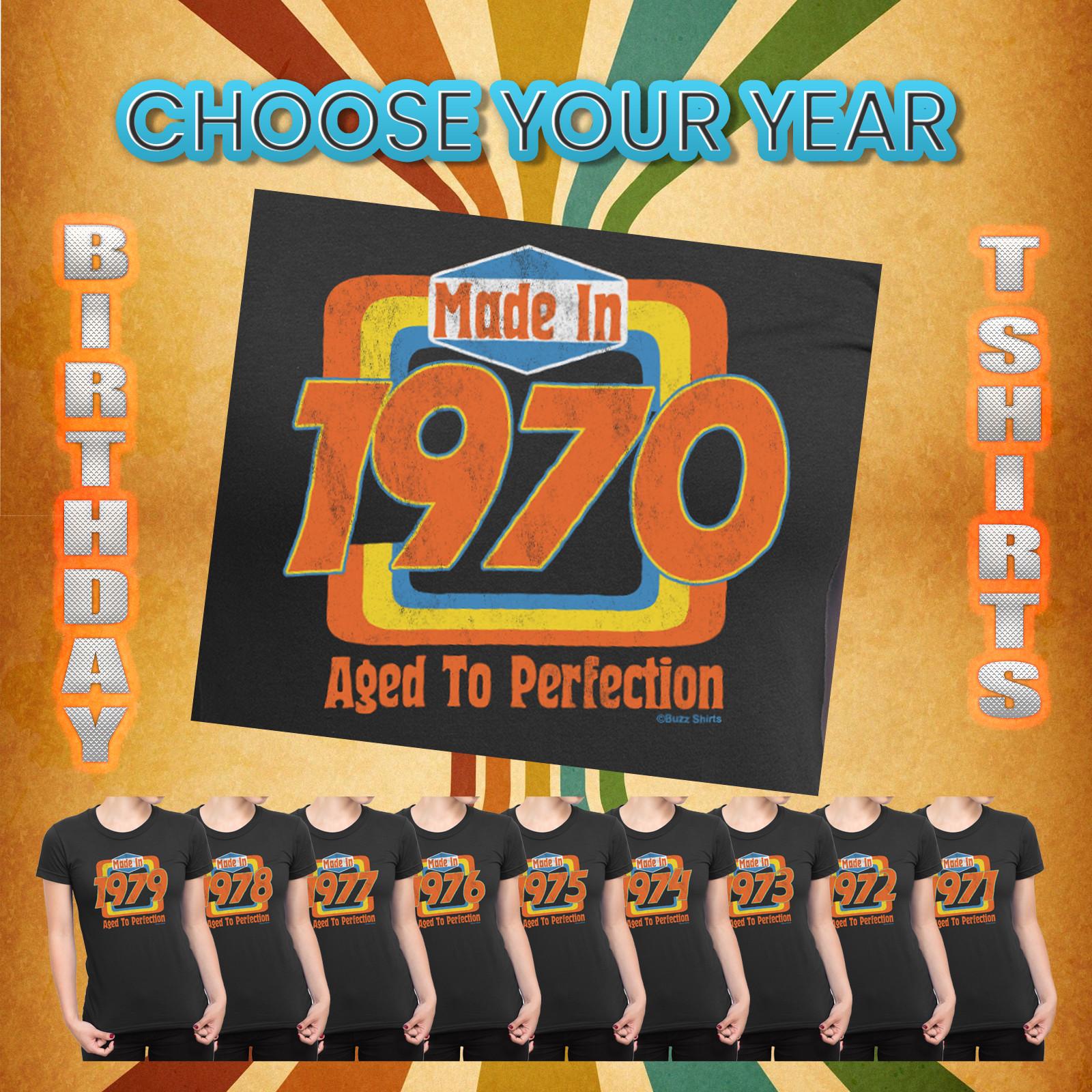 Womens 1970-1979 Birthday T-Shirt Mens Womens Tees Top Ladies 70s Seventies Mum Grandmother 1974 50th S