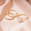 Sterling  3Pcs Rings Set for Women Shiny Cubic Zirconia Unique Designed Finger Accessories Fashion Wedding Jewelry