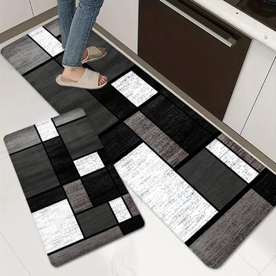 Luxury Black Plaid Kitchen Mat Soft Thickened Kitchen Floor Mat Waterproof Non-slip Oil-proof Floor Mat Runner Rug