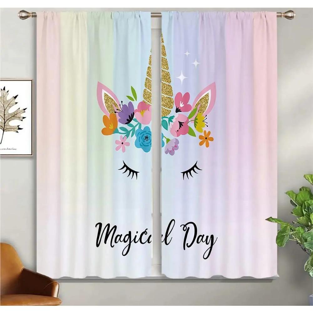 Cartoon Unicorn Curtains Rainbow Horse Curtains 2 Panels Kids Room Boys Girls Bedroom Living Room Den Study Room Decor Curtains