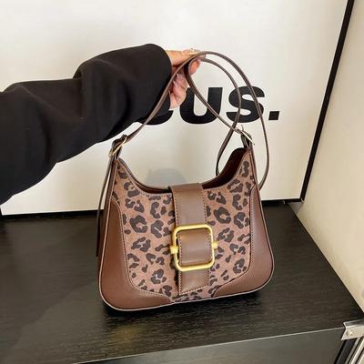 Small Leopard Print Women's Bag with Color Lock  Elegant Texture  Single Shoulder Crossbody Bag  Commuting Bag