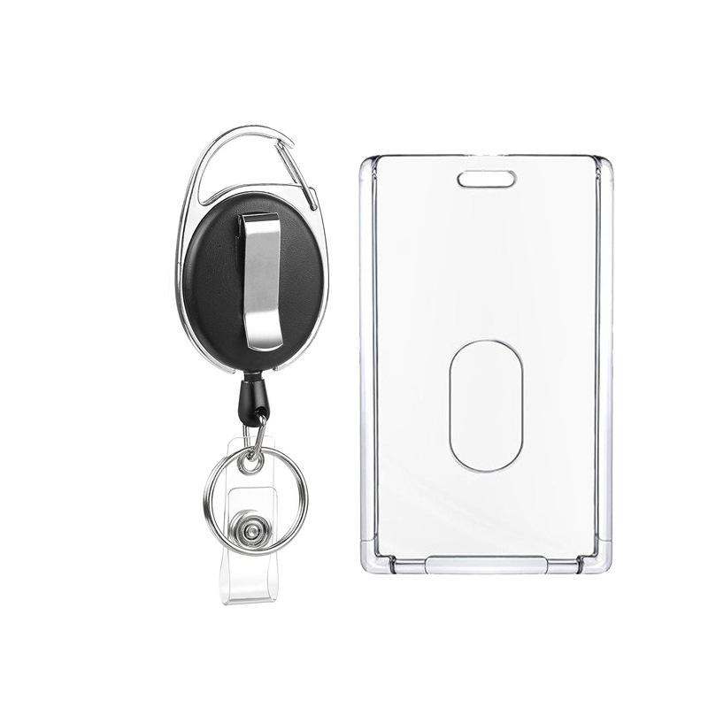 

Acrylic Card Holder Transparent Protective Cover Work ID Badge Holder Access Card Retractable Easy Pull Buckle Vertical