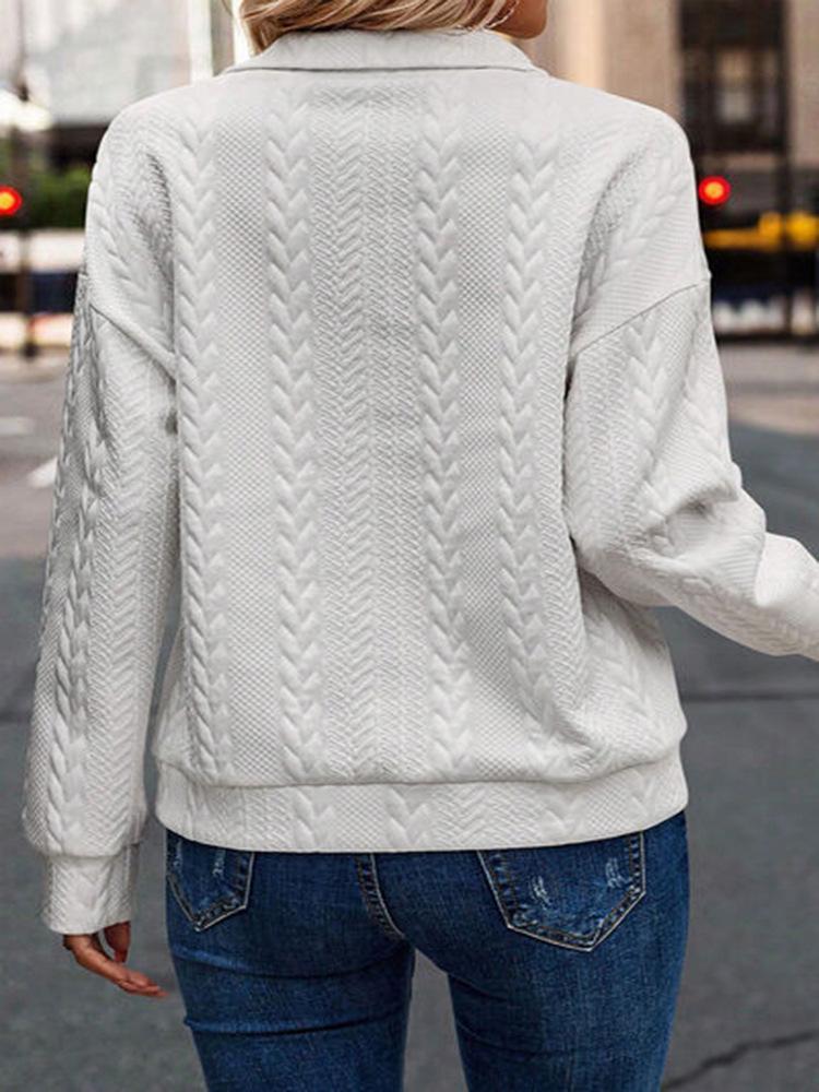 European and American Women's Quilted Zipper Collar Long-Sleeve Sweatshirt - Solid Color, Versatile for Spring and Autumn