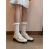 Sheepskin Version~ Engraved Belt Buckle Low Heel Women's Round Head Small Leather Shoes Genuine Leather One-pedal Single Shoes