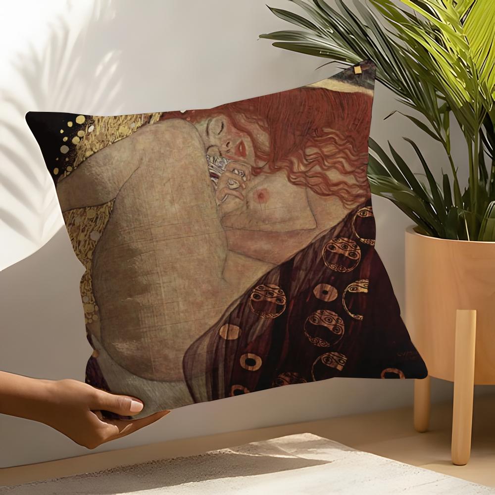 Gustav Klimt Oil Painting Pillow Case Linen Cushion Covers For Decorative Sofa Home Pillows Case Car Chair Pillows Cases