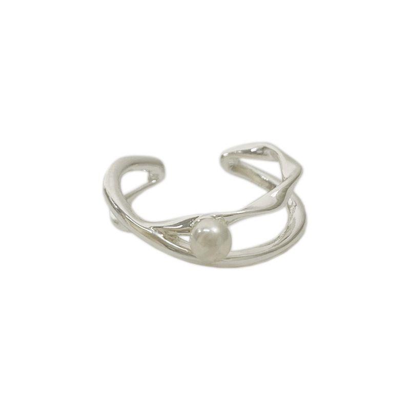 S925 Silver Pearl Ring: Women's Niche Design, Stackable Open Band, High-End Fashion, Index Finger Accessory