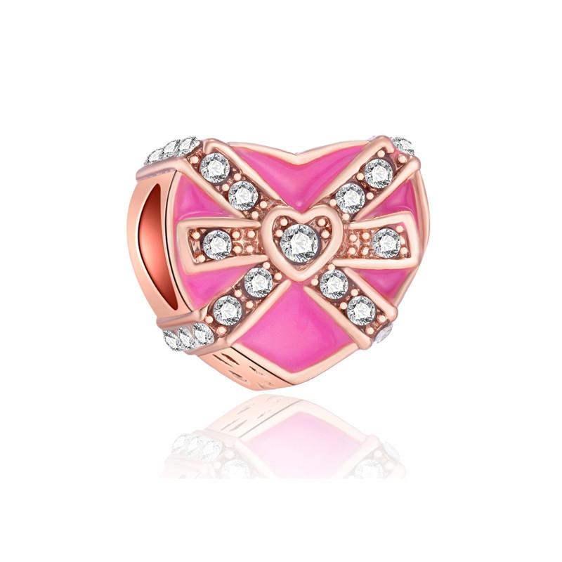 Fashion Rose Gold Plated Crystal Love Heart Flower Charms Bead Fit Original Bracelet Charm Pendants for DIY Jewelry Making