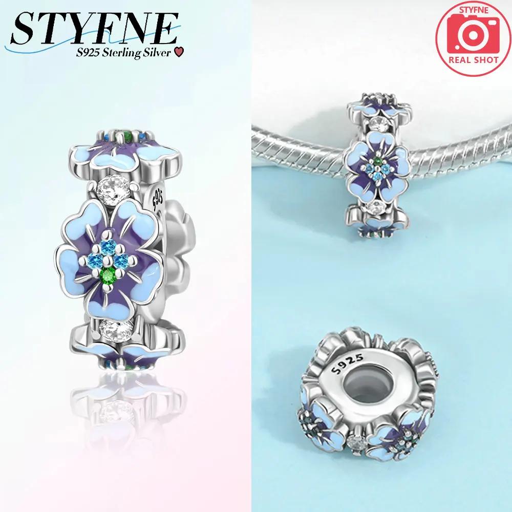 

925 Silver Sunflower Sakura Lotus Colorful Dangle Pendants Bangle Jewelry for Women Elegant Gift