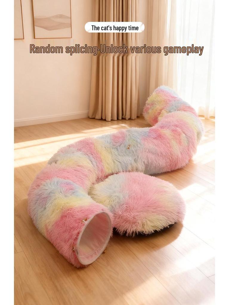 Plush Winter Cat Tunnel Bed - Warm, Foldable Pet Nest