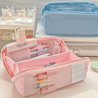 Stifttasche, großes Fassungsvermögen, mehrere Taschen, tragbar, Reißverschluss, staubdicht, einfarbig, für Mädchen, Studenten, Bleistift, Schreibwaren, Etui, Schulbedarf