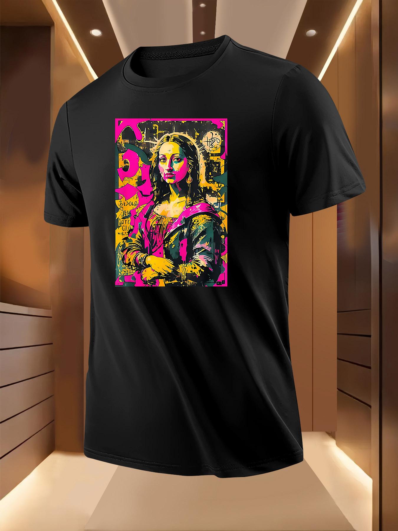 Black Mona Lisa Inspired Graphic Tshirt - Modern Neon Acc... S