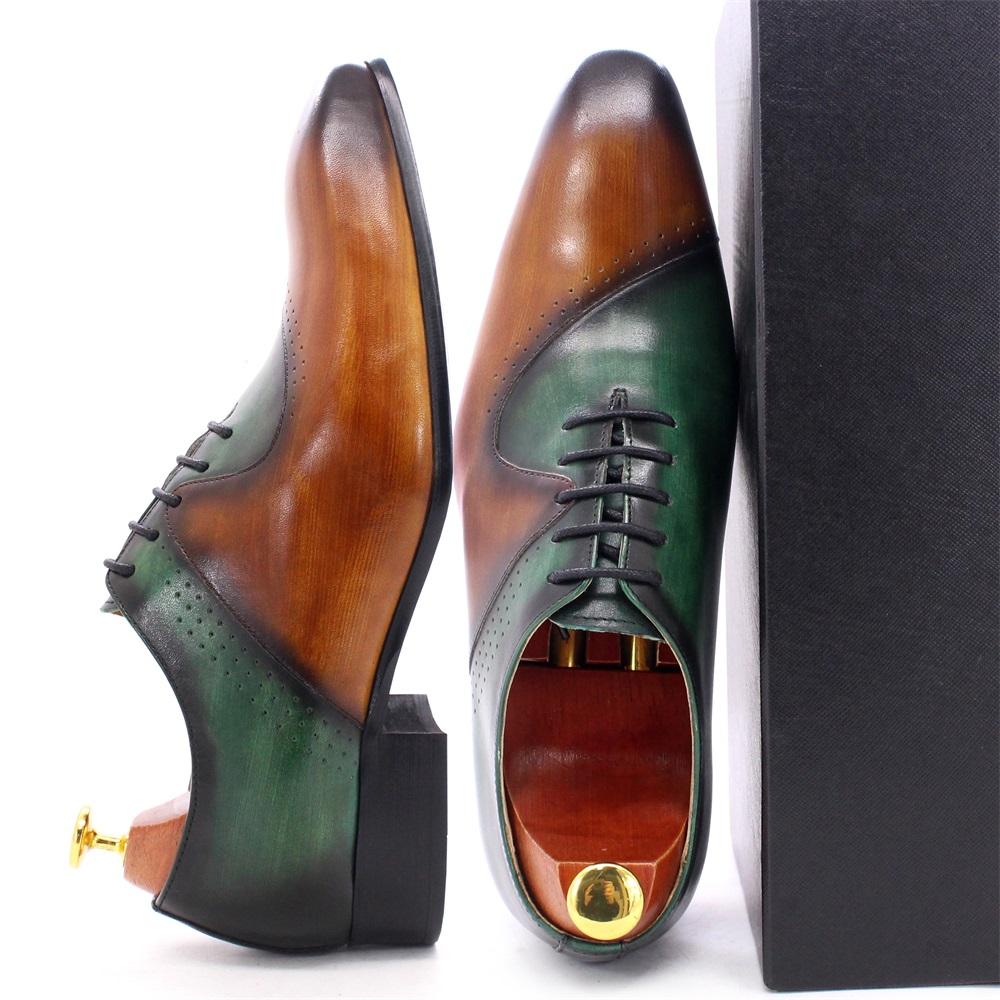 Luxury Brand Italian Men's Leather Dress Shoes Mens New Lace Up Brown Green Wedding Office Formal Oxford Shoes for Men
