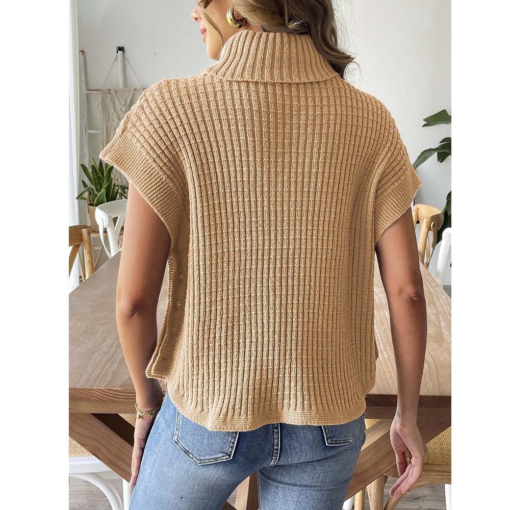 Damen Frühling Herbst Pullover und Sweater Weste Seitenknopf Dekoration Rollkragen Lässige Gestrickte Tanktops