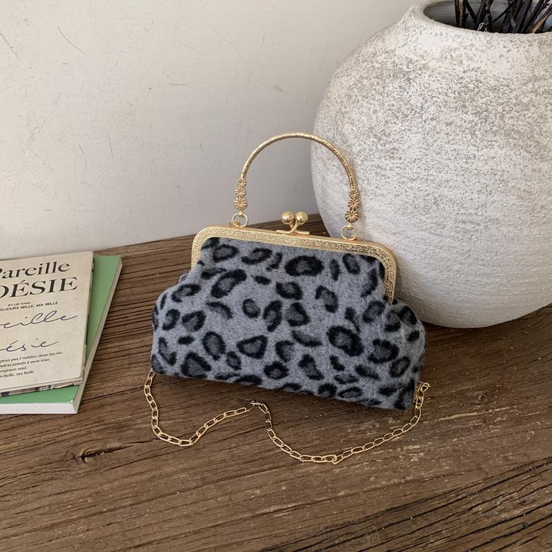 Today's Popular Mouth Gold Bag Autumn and Winter New Chain Bag Niche Leopard Print Handbag Women's Shoulder Messenger Bag