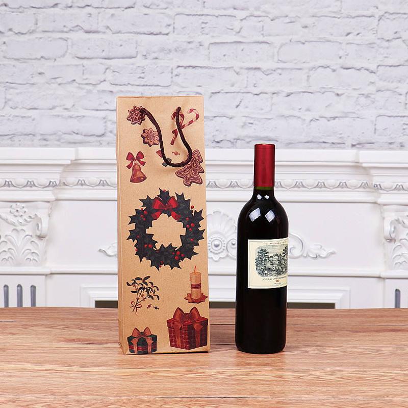 One Pack Christmas Home Furnishings Kraft Paper Wine Bottle Bag Christmas Wine Bag Wine Bag