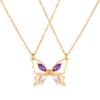 2Pcs Alloy Hollow Butterflies Pendant Necklace European American Zircon Inlay Friendship Couple Necklaces for Gift