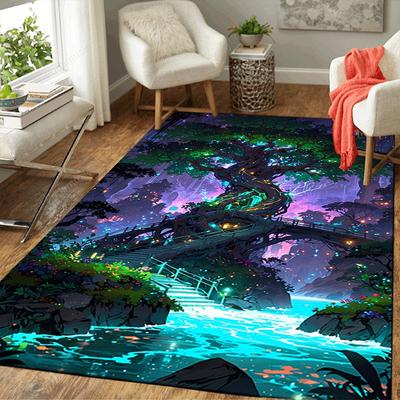 1 Alfombra de Área Interior con Estampado Árbol de la Vida, Diseño Suave, Antideslizante y Duradera, Decoración para Sala de Juegos, Dormitorio, Sala de Estar