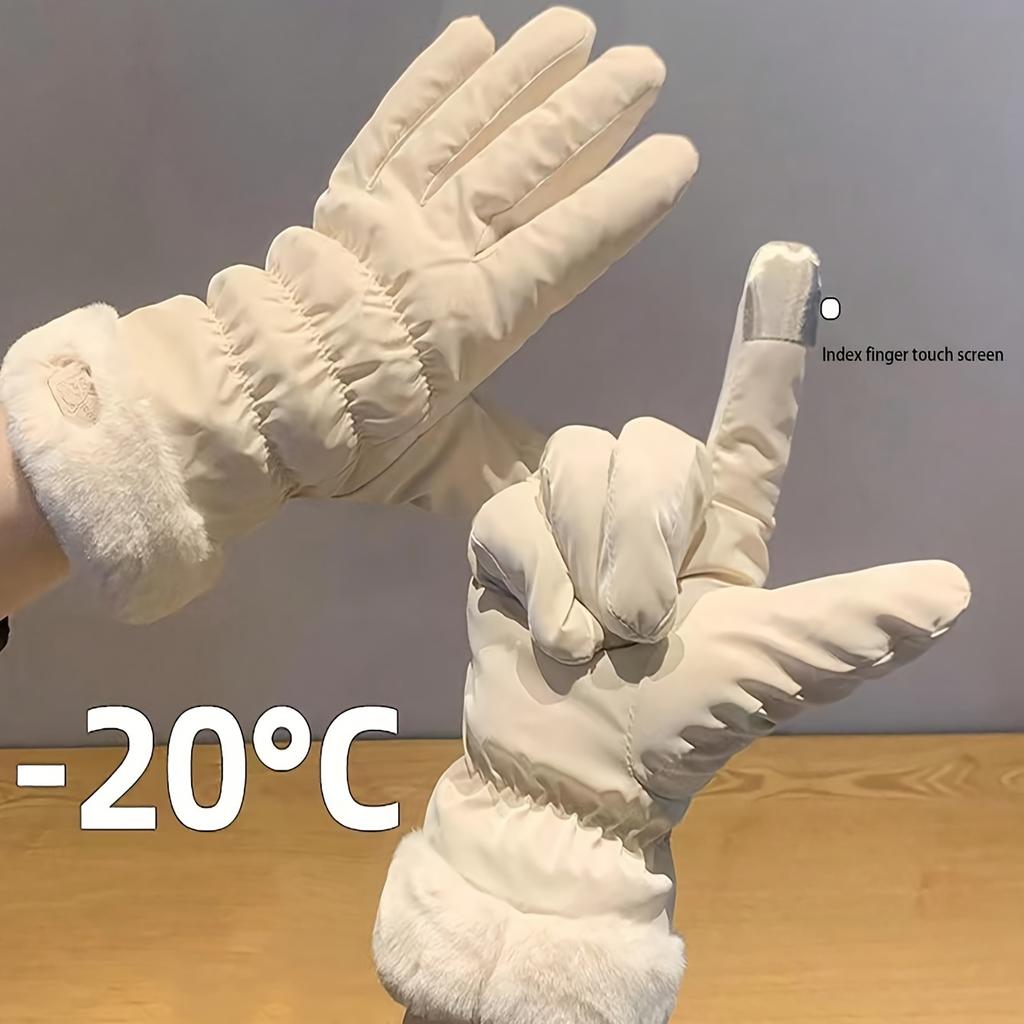 1 pair Women's Winter Thickened Plush Touchscreen Warm Riding Mountain Skiing Windproof Motorcycle Gloves, Thickened