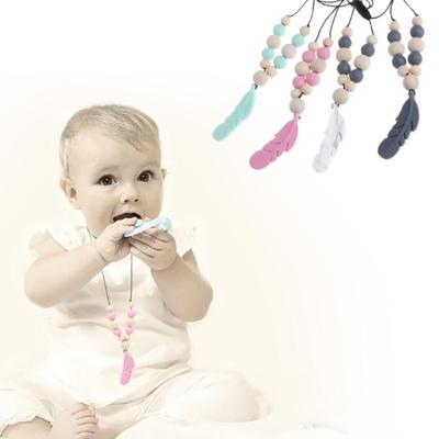 Baby Silicone Teether Feather Pendant Beads Teething Necklace Chain Chewing Toy