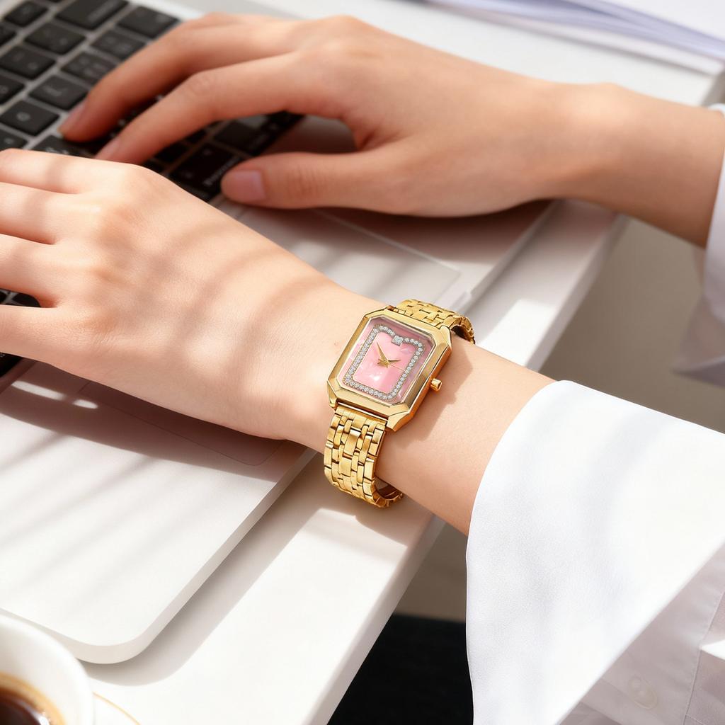 Fashionable Luxury Diamond Square Dial Alloy Strap Women's Quartz Watch, Suitable for Daily Wear, Christmas Gift