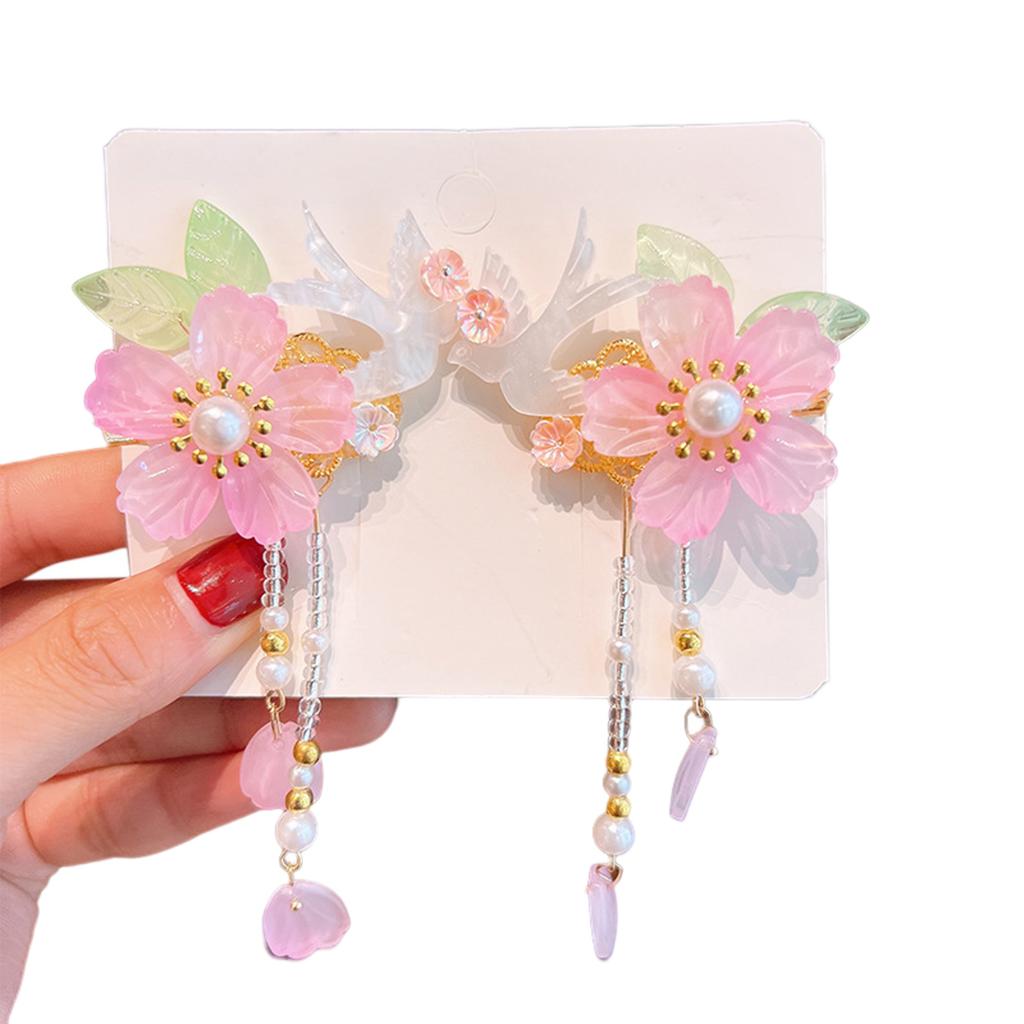 Ancient Vintage Tassel Hairpin Chinese Style Glass Colored Flower Hair Clip For Women Girls Elegant Hanfu Jewelry Hair Accessory